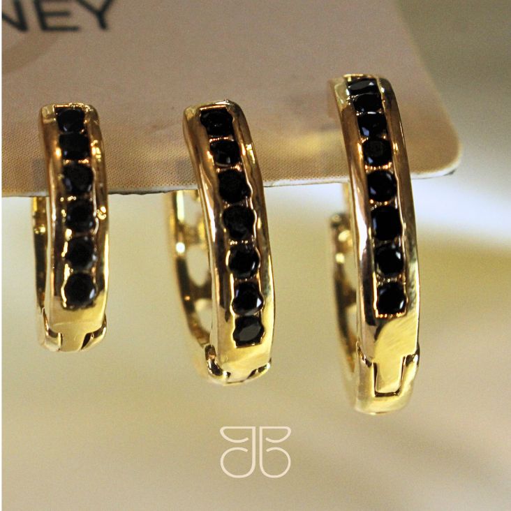 ARGOLINHA TRIO 1 FILETE PEDRA PRETA OURO