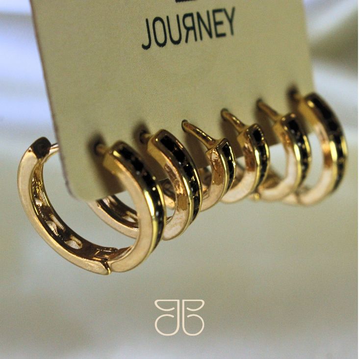 ARGOLINHA TRIO 1 FILETE PEDRA PRETA OURO