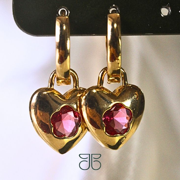 ARGOLINHA CLICK CORAÇÃO FLOR VERMELHA