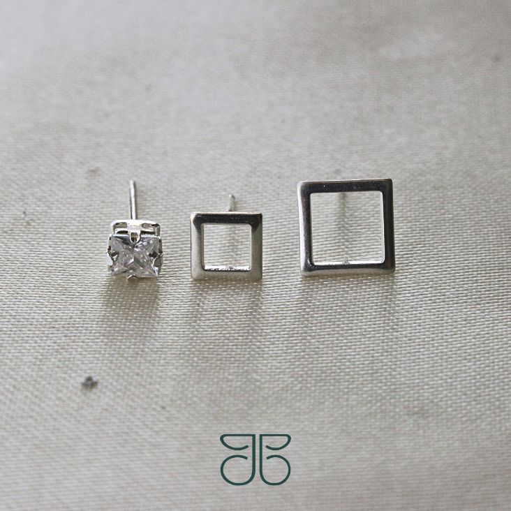 BRINCO TRIO 2 QUADRADOS 1 ZIRCÔNIA PRATA