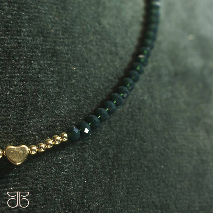 CHOKER CRISTAL COR VERDE BOLINHA CORAÇÃO OURO