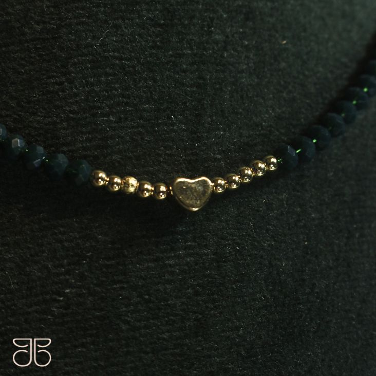 CHOKER CRISTAL COR VERDE BOLINHA CORAÇÃO OURO