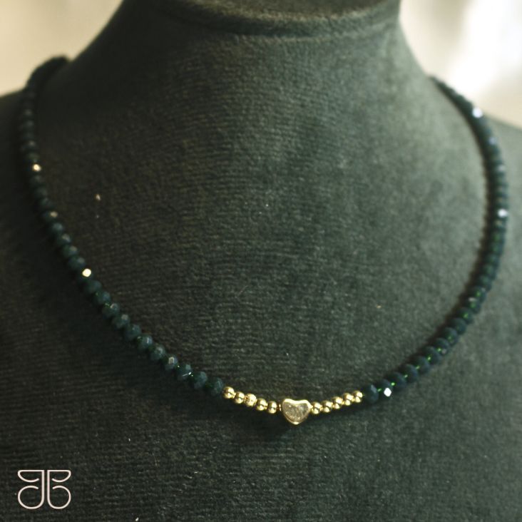 CHOKER CRISTAL COR VERDE BOLINHA CORAÇÃO OURO