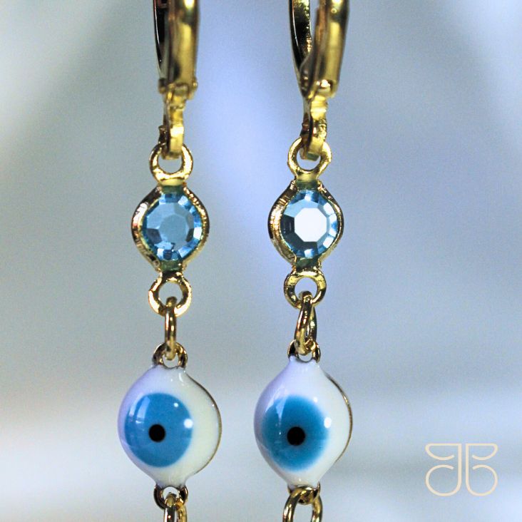 ARGOLA CLICK OLHO GREGO TIFFANY E PEROLA OURO