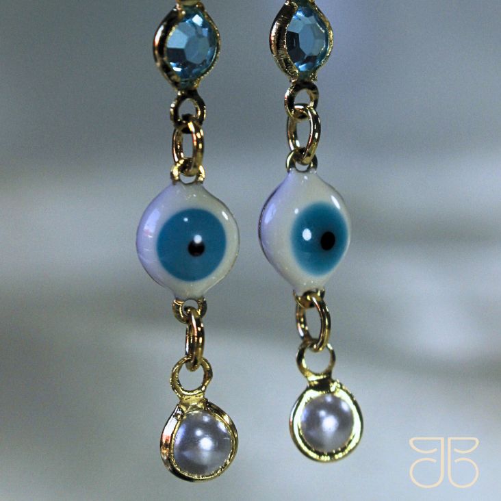 ARGOLA CLICK OLHO GREGO TIFFANY E PEROLA OURO