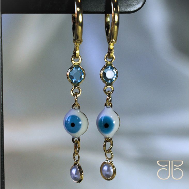 ARGOLA CLICK OLHO GREGO TIFFANY E PEROLA OURO