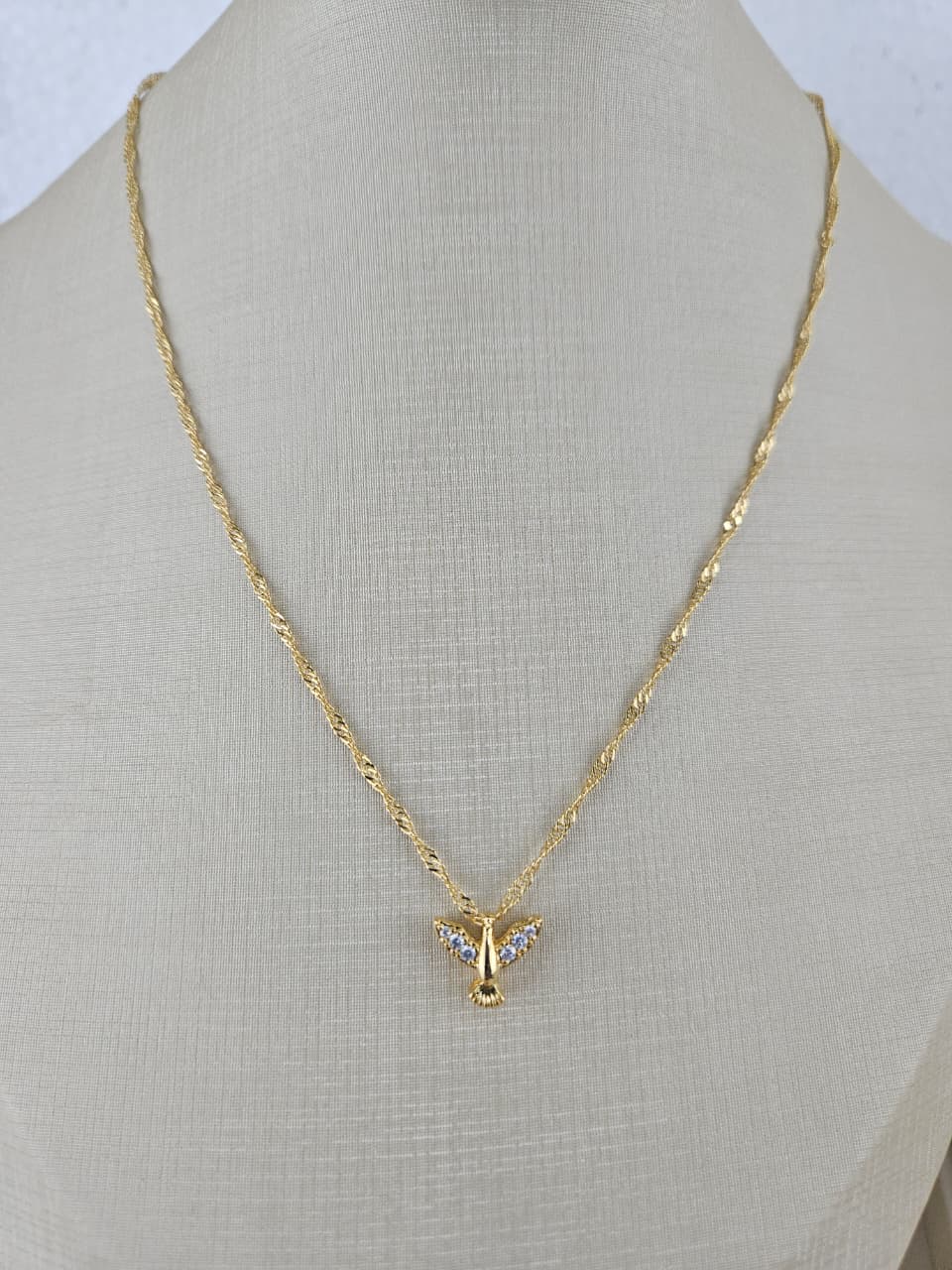CONJUNTO ESPIRITO SANTO CRAVEJADO ELO SINGAPURA GARGANTILHA E BRINCO