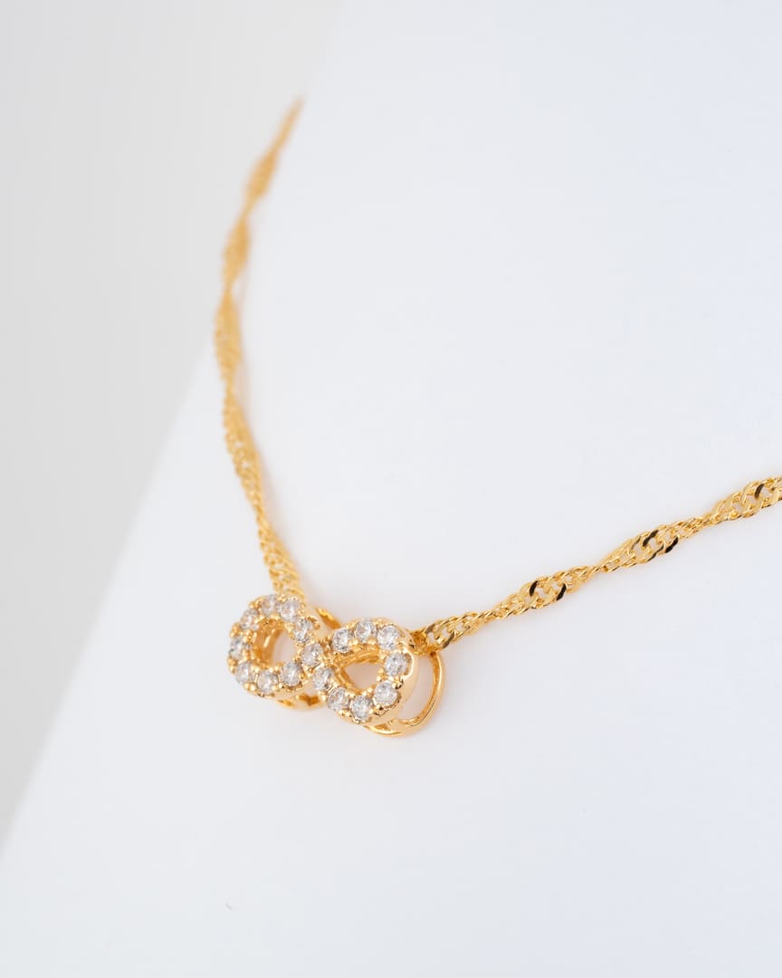 CONJUNTO INFINITO CRAVEJADO ELO SINGAPURA GARGANTILHA E BRINCO