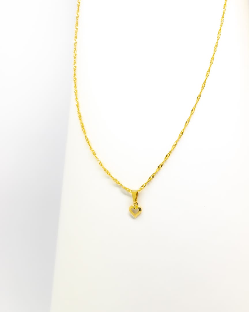 CONJUNTO CORAÇÃO VAZADO ELO SINGAPURA GARGANTILHA E BRINCO