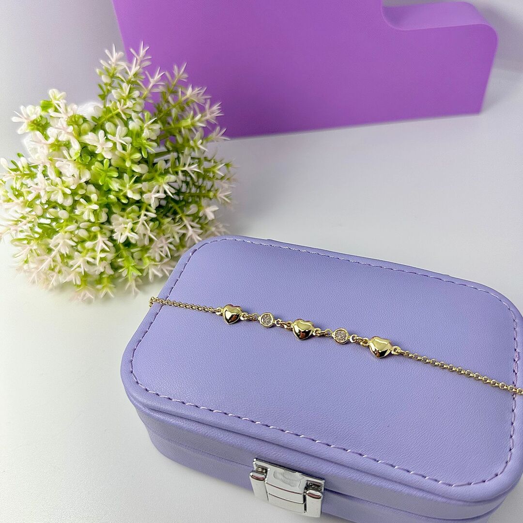 PULSEIRA ELO PORTUGUÊS CORAÇÕES E ZIRC. PO1600 PULSEIRA ELO PORTUGUÊS CORAÇÕES E ZIRC. PO1600