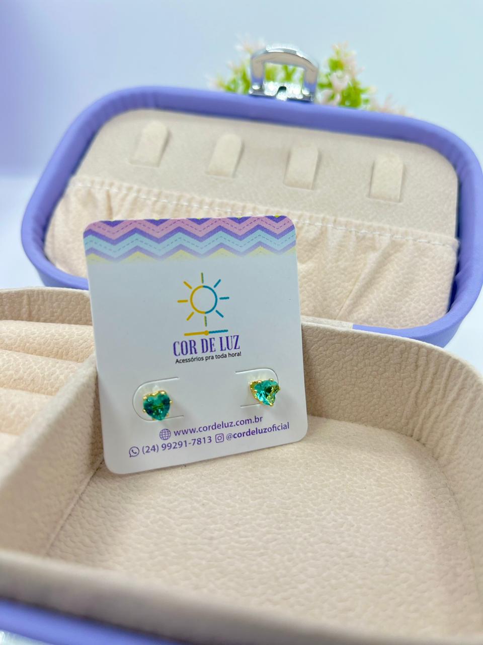 BRINCO PEDRA CORAÇÃO AQUA BO1947