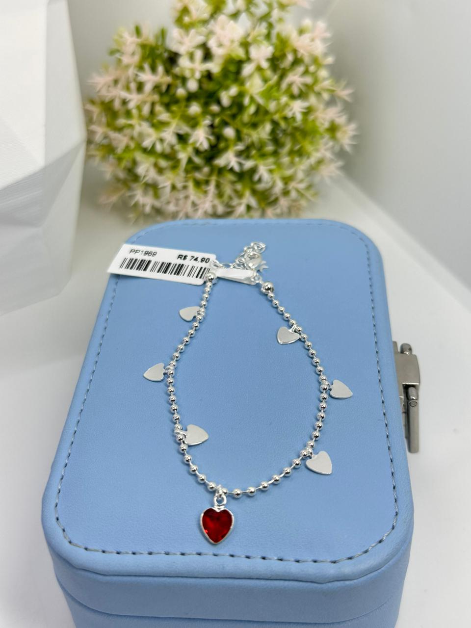 PULSEIRA BOLINHAS COM CORAÇÕES PENDURADOS PP1969