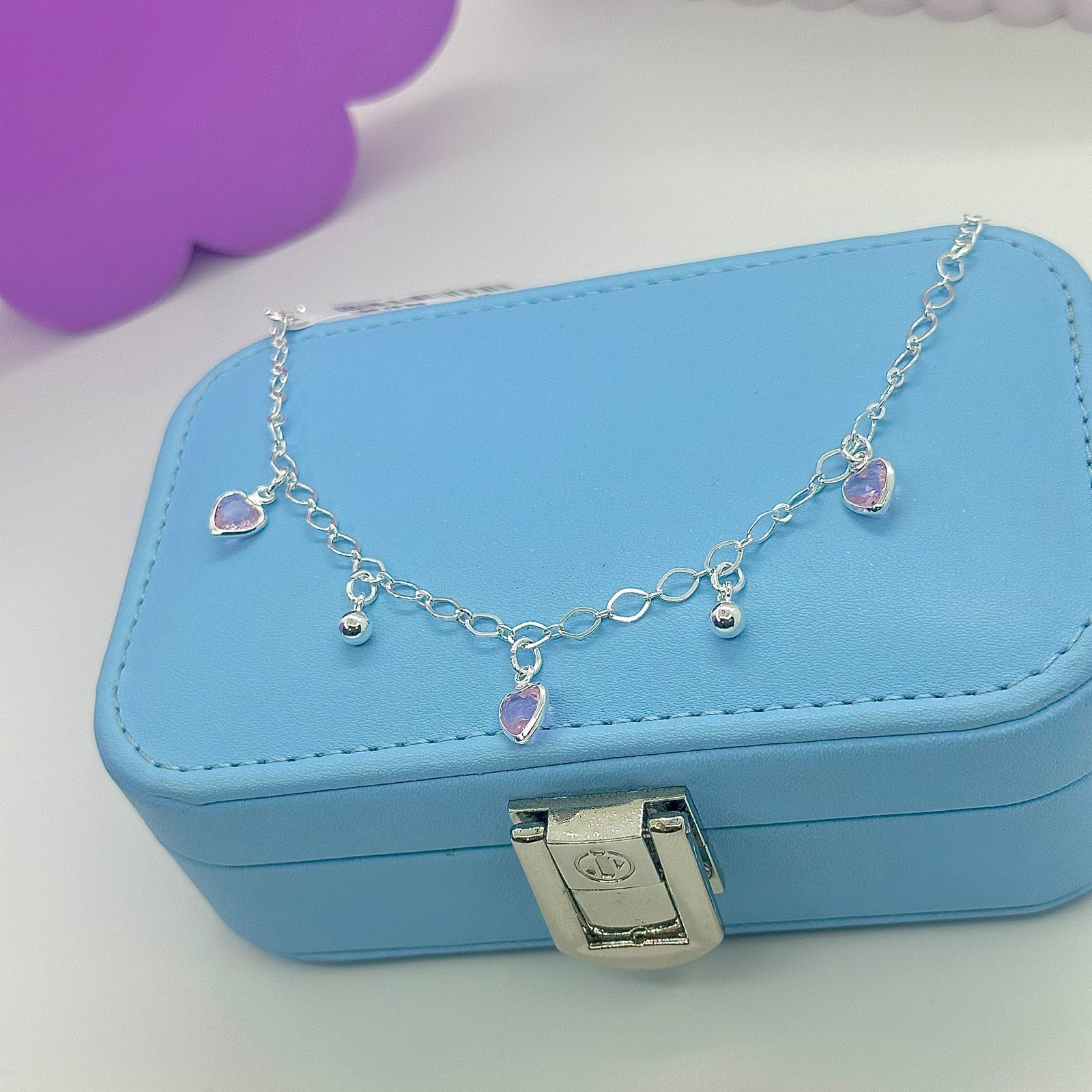 PULSEIRA COM CORAÇÃO PINK E BOLINHAS PENDURADOS PP1978