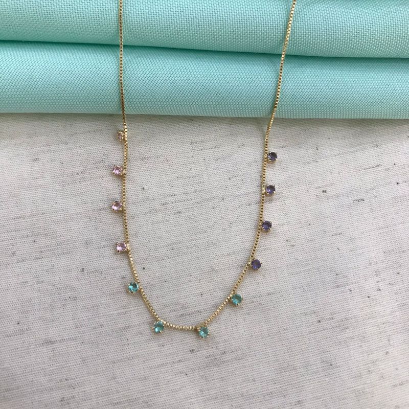 CHOKER EM ZIRCÔNIA COLORIDA BANHADO A OURO