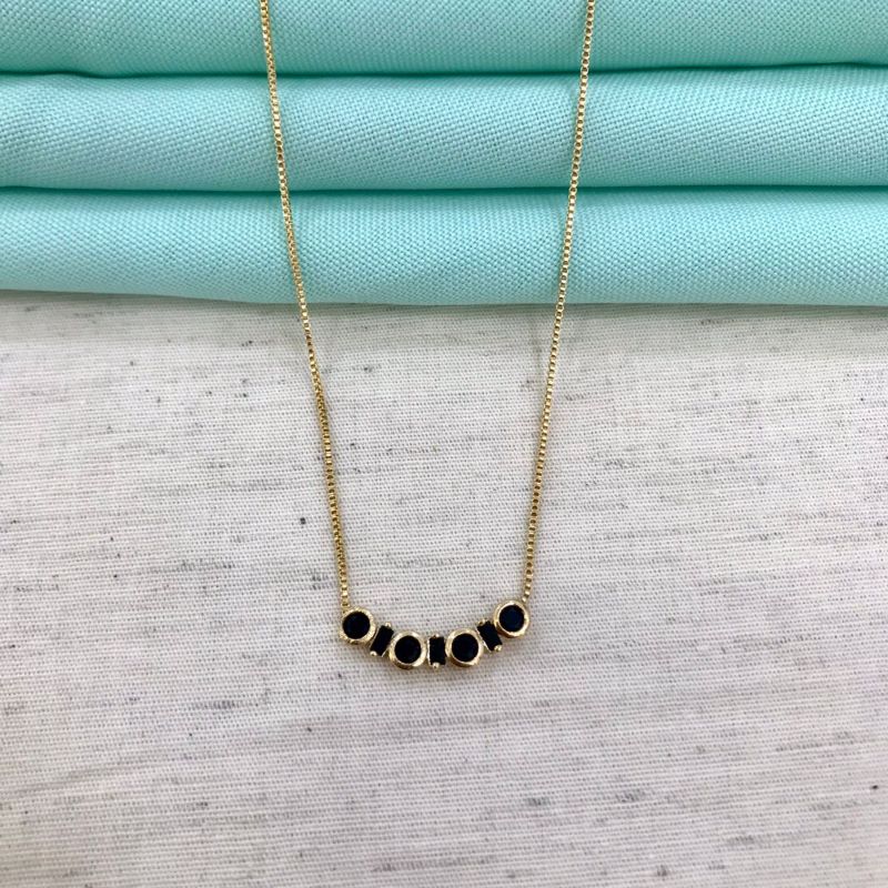 COLAR EM ZIRCÔNIA PRETA BANHADO A OURO