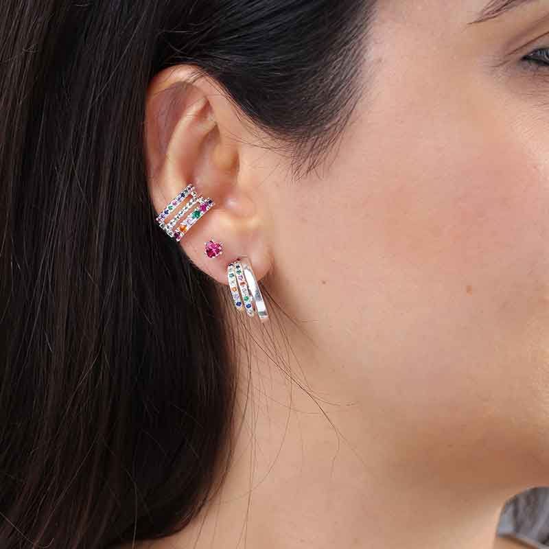 FAKE PIERCING ESFERA EM ZIRCÔNIA COLORIDA BANHADO A PRATA