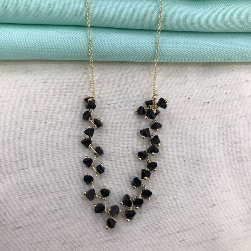 CHOKER CASCALHO NEGRO GLAMOUR BANHADO A OURO