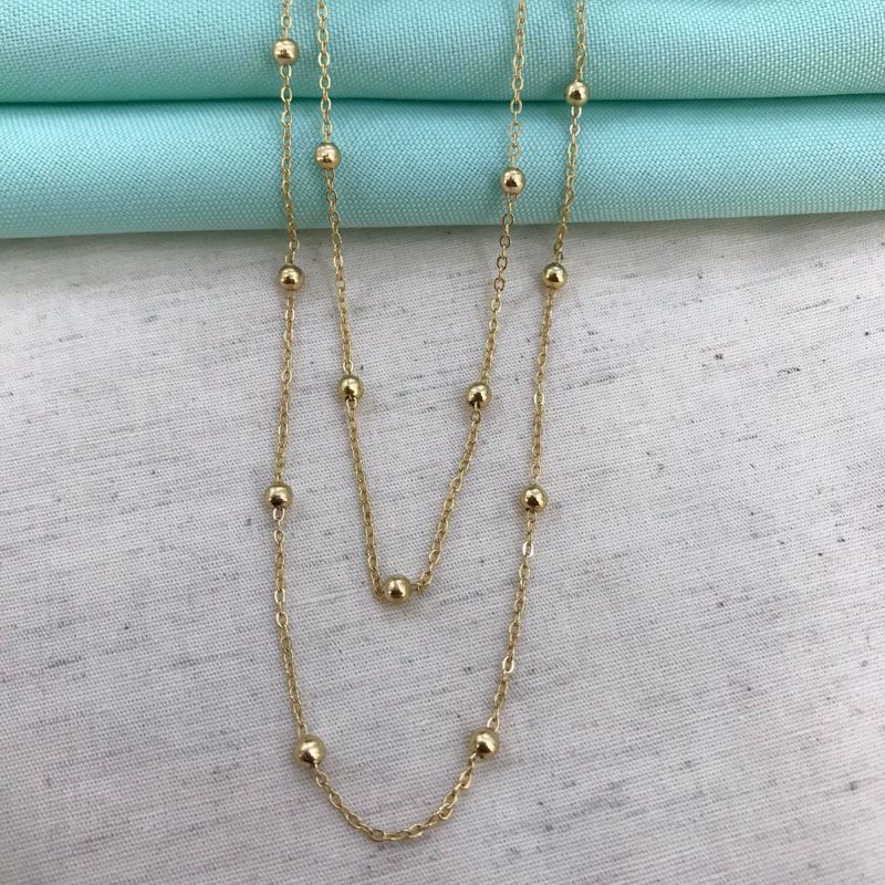 COLAR DUPLO MINI ESFERA BANHADO A OURO