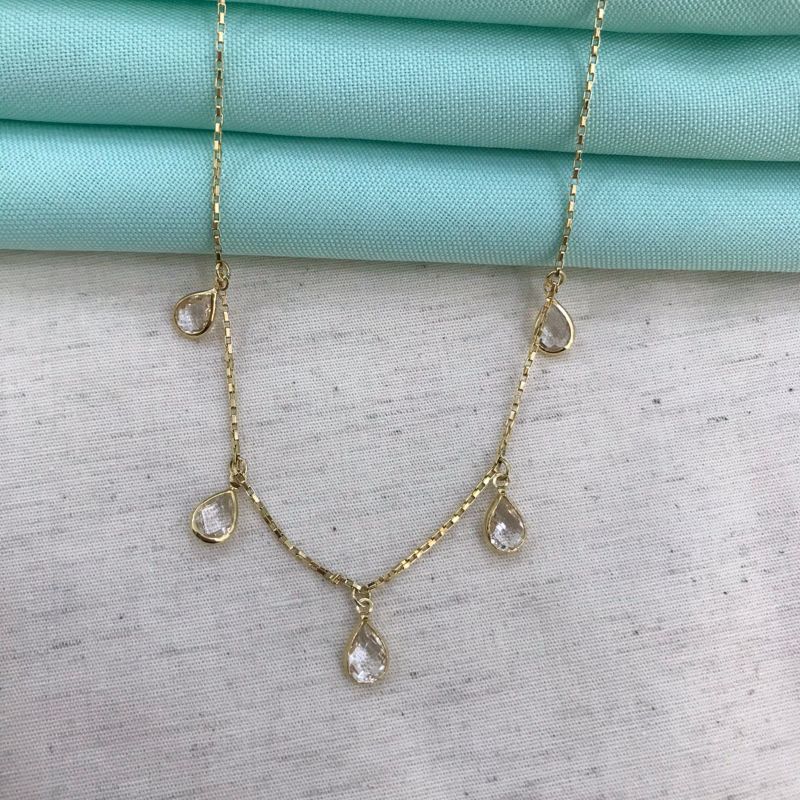 COLAR GOTAS EM ZIRCÔNIA BANHADO A OURO