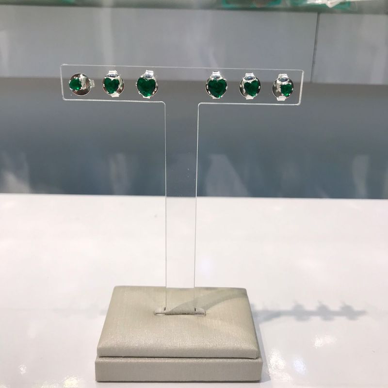 TRIO DE CORAÇÃO ZIRCÔNIA VERDE BANHADO A PRATA