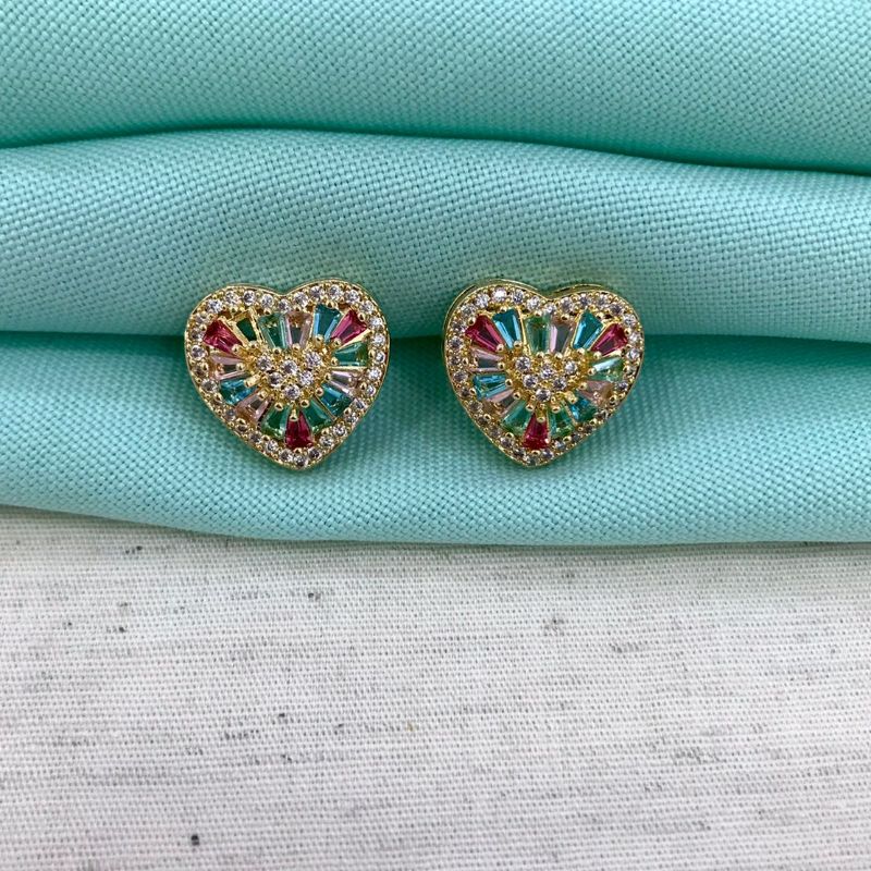 CORAÇÃO ZIRCÔNIA BAGUETE COLORIDABANHADO A OURO