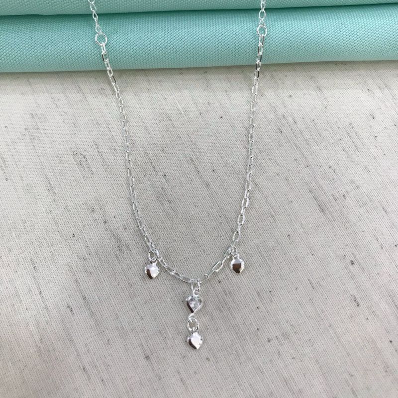 COLAR CORAÇÕES ZIRCÔNIA INFANTIL BANHADO A PRATA