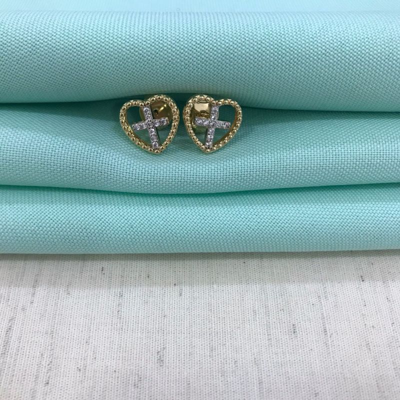 BRINCO CORAÇÃO FÉ ZIRCÔNIA BANHADO A OURO