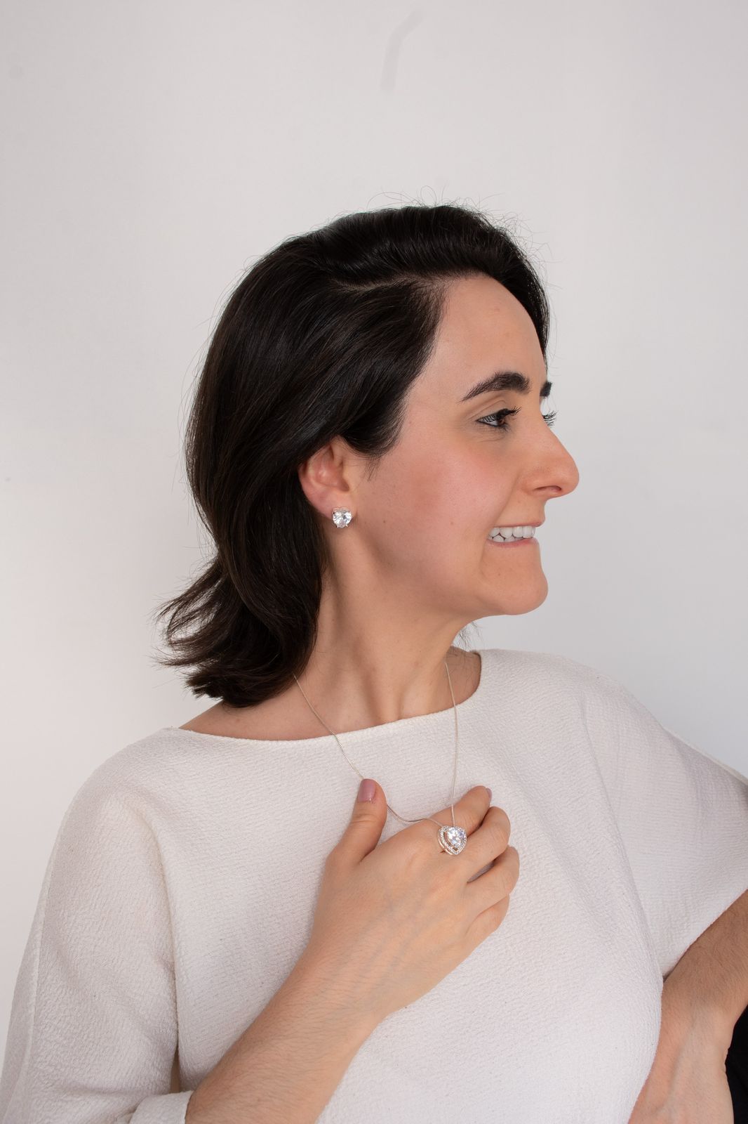 CONJUNTO CORAÇÃO BRILHAR BANHADO A PRATA