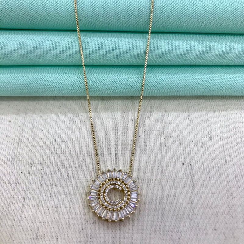 COLAR PERSONALIZADO INICIAL JEWELRY ZIRCÔNIA BANHADO A OURO