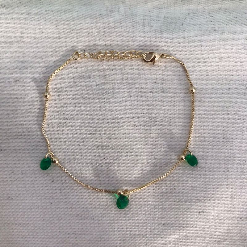PULSEIRA ESFERA TIFANY VERDE BANHADO A OURO