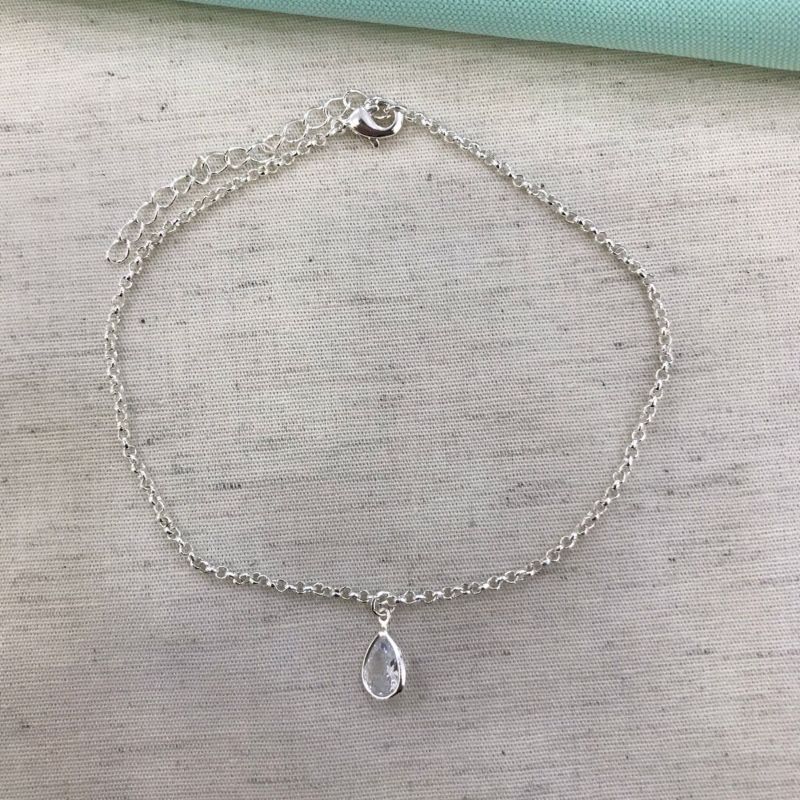 TORNOZELEIRA GOTA EM ZIRCÔNIA BANHADO A PRATA