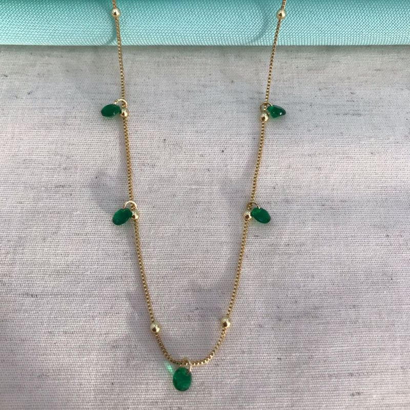 COLAR ESFERA TIFANY VERDE BANHADO A OURO