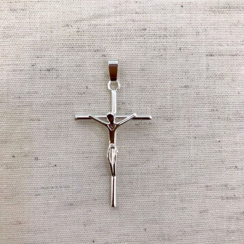 PINGENTE CRUZ JESUS BANHADO A PRATA