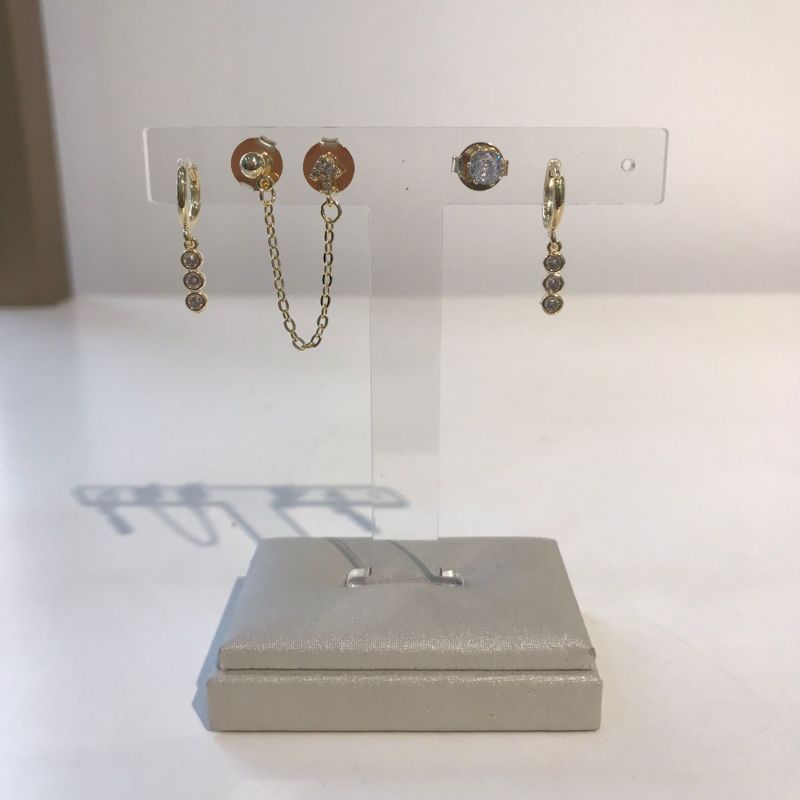 TRIO ZIRCÔNIA FRECCIA BANHADO A OURO