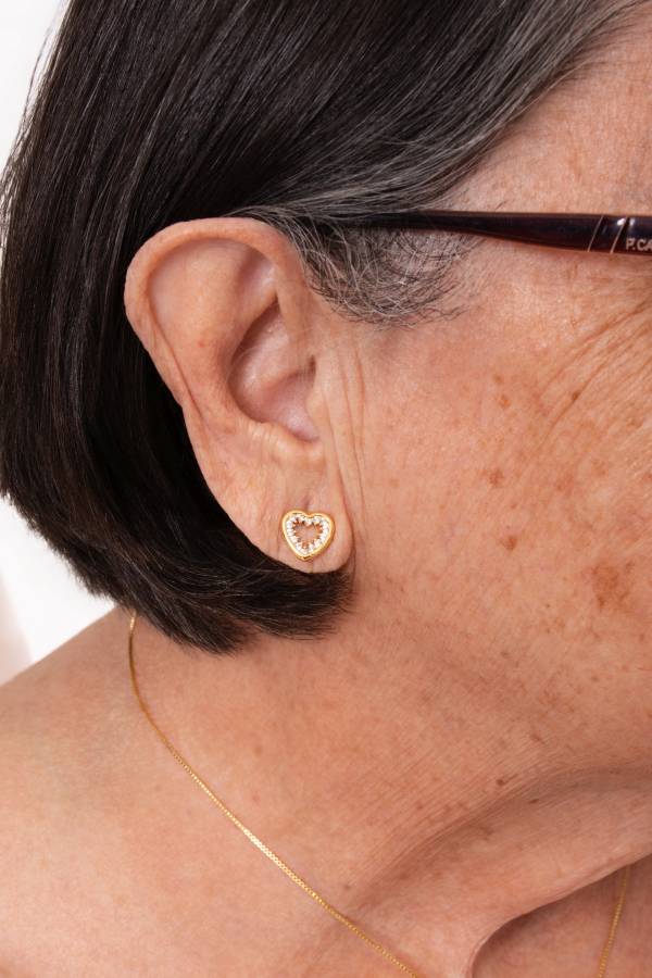 CONJUNTO CORAÇÃO BELLA ZIRCÔNIA BANHADO A OURO