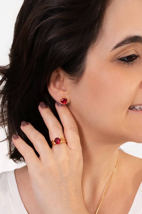 CONJUNTO GRAVATINHA CORAÇÃO RUBI BANHADO A OURO