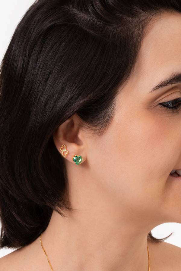 CONJUNTO GRAVATINHA CORAÇÃO TURMALINA BANHADO A OURO