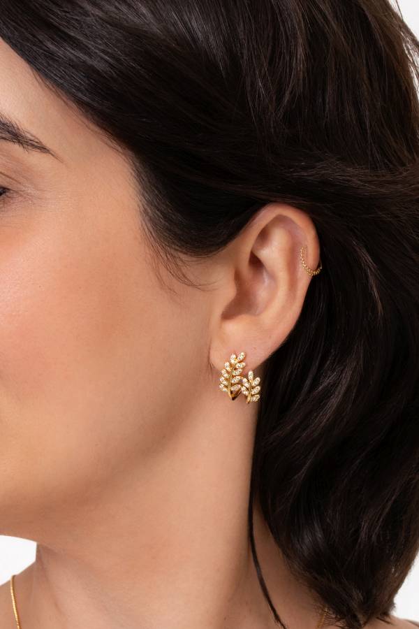 CONJUNTO FOLHAS ZIRCÔNIA BANHADO A OURO