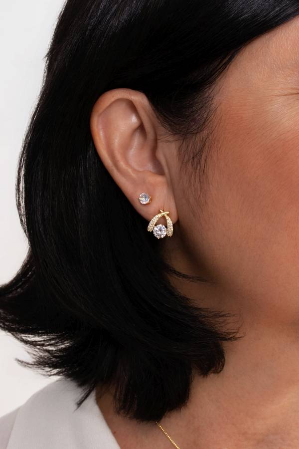 CONJUNTO AURÉ ZIRCÔNIA BANHADO A OURO