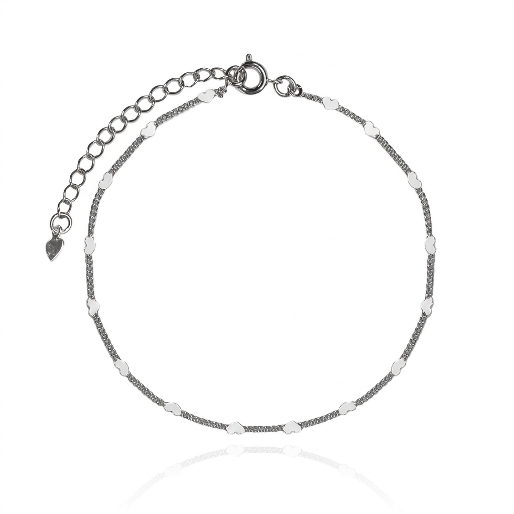 Pulseira Mini Corações Delicada Best Seller 17cm Banho Ródio Branco
