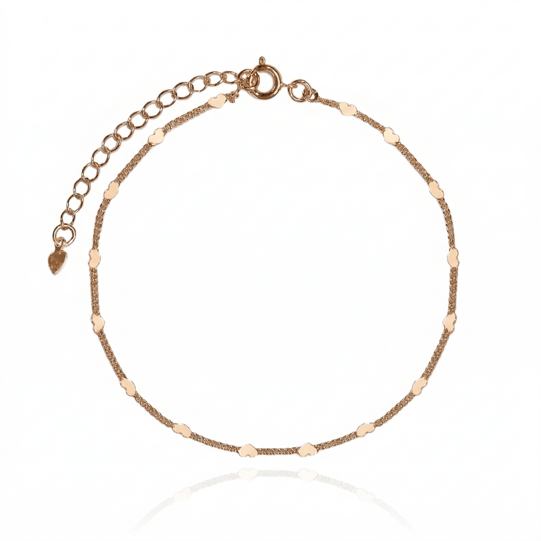 Pulseira Mini Corações Delicada Best Seller 17cm Banho Ouro 18k