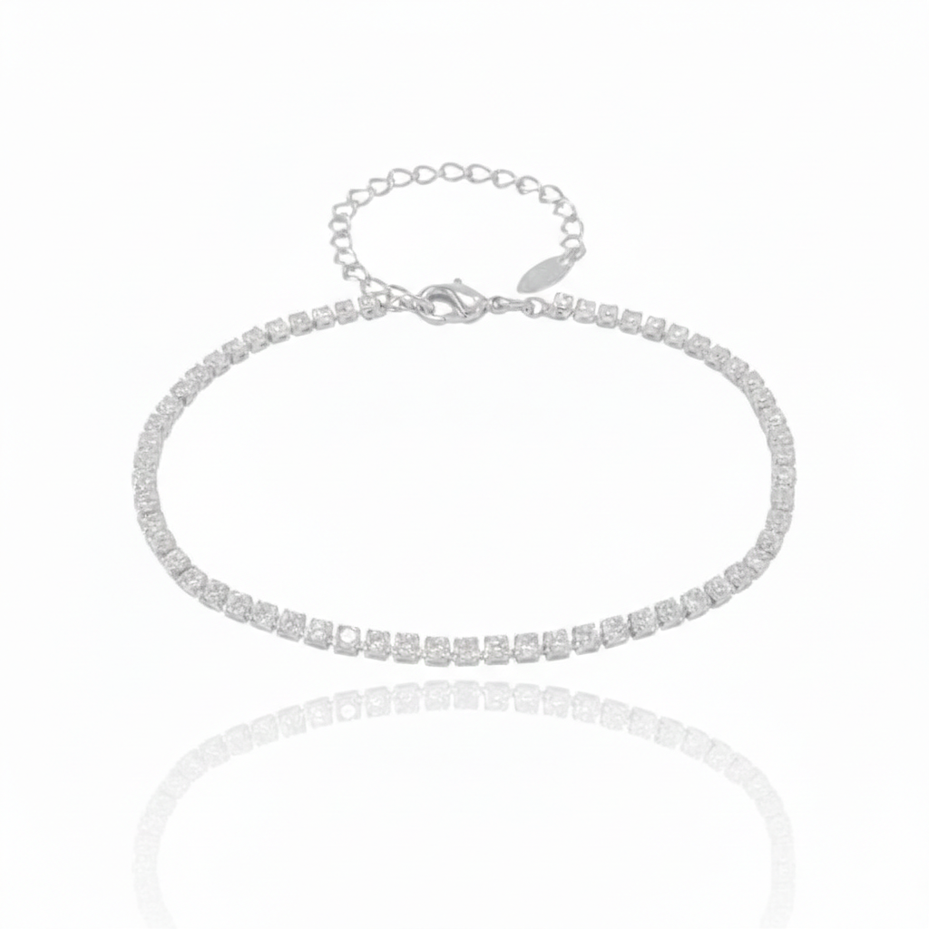 Pulseira Riviera Zircônias 1mm Best Seller Banho Ródio Branco