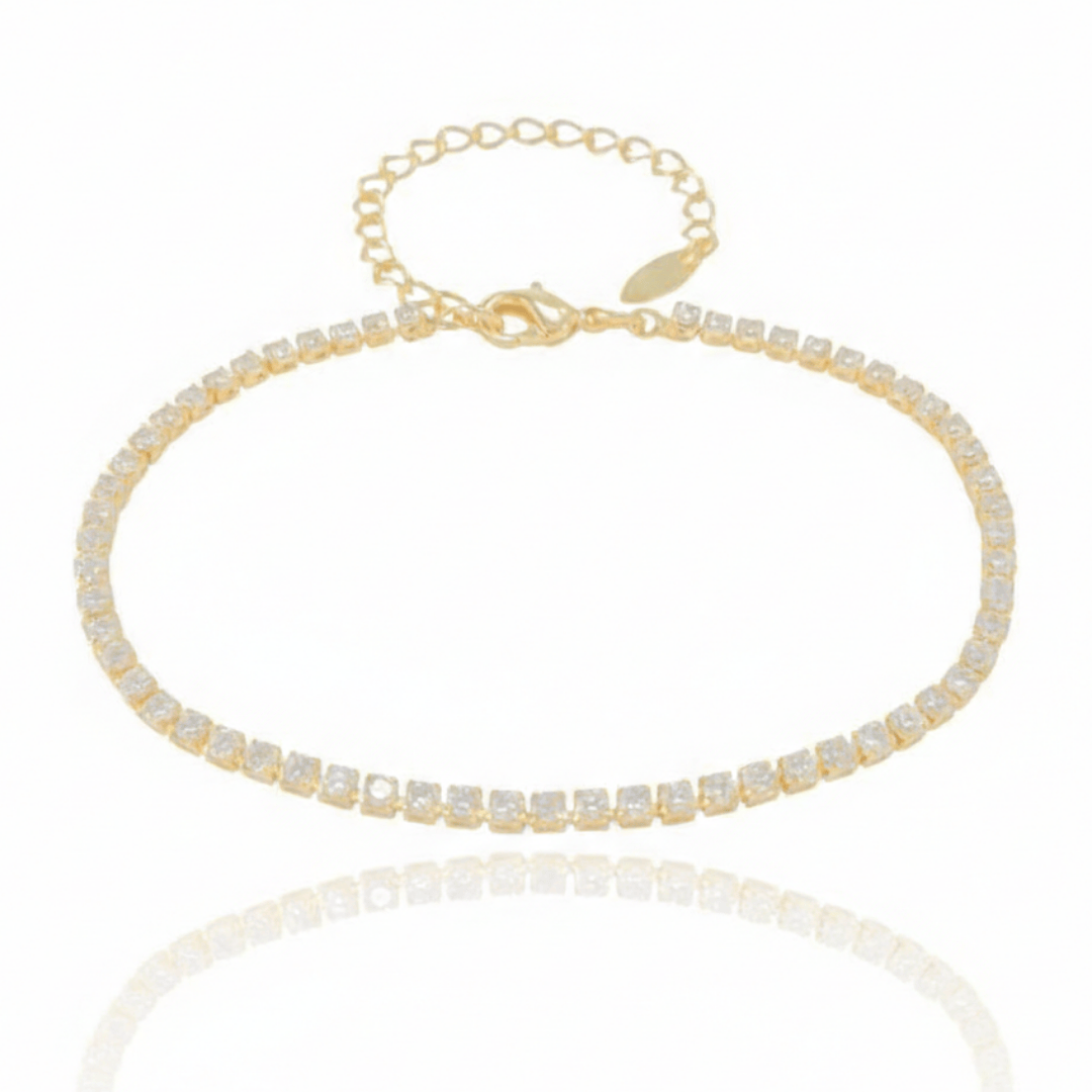 Pulseira Riviera Zircônias 1mm Best Seller Banho Ouro 18k