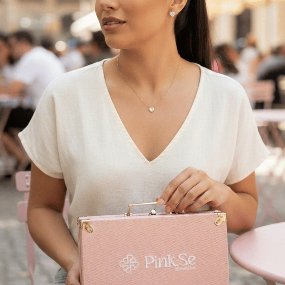 Colar Coração Cristal Laissa Zircônias 45cm Banhado a Ouro 18k