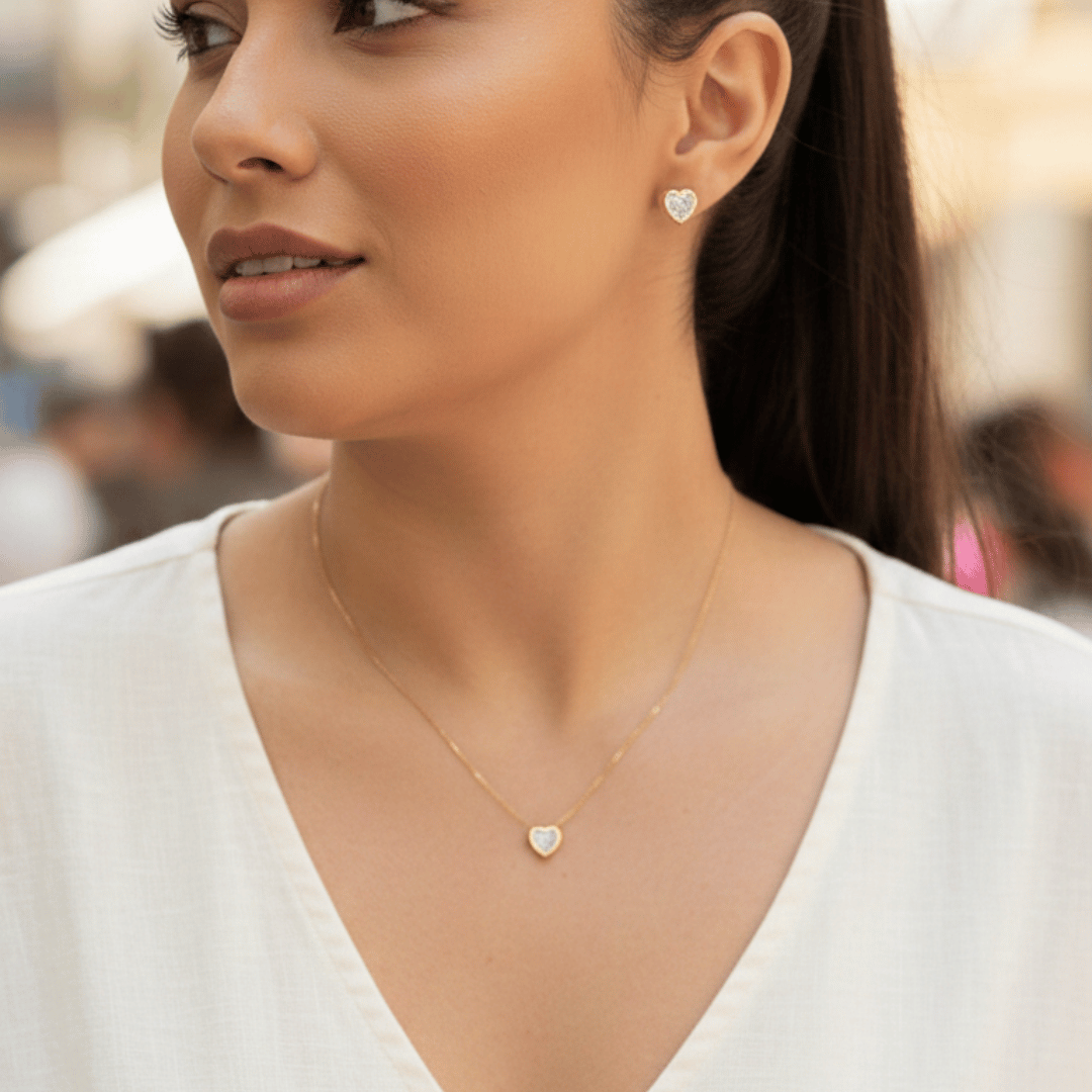 Colar Coração Cristal Laissa Zircônias 45cm Banhado a Ouro 18k