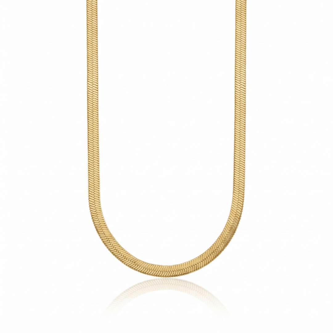 Colar Longo Fita Lisa Malha 70cm Banho Ouro 18k