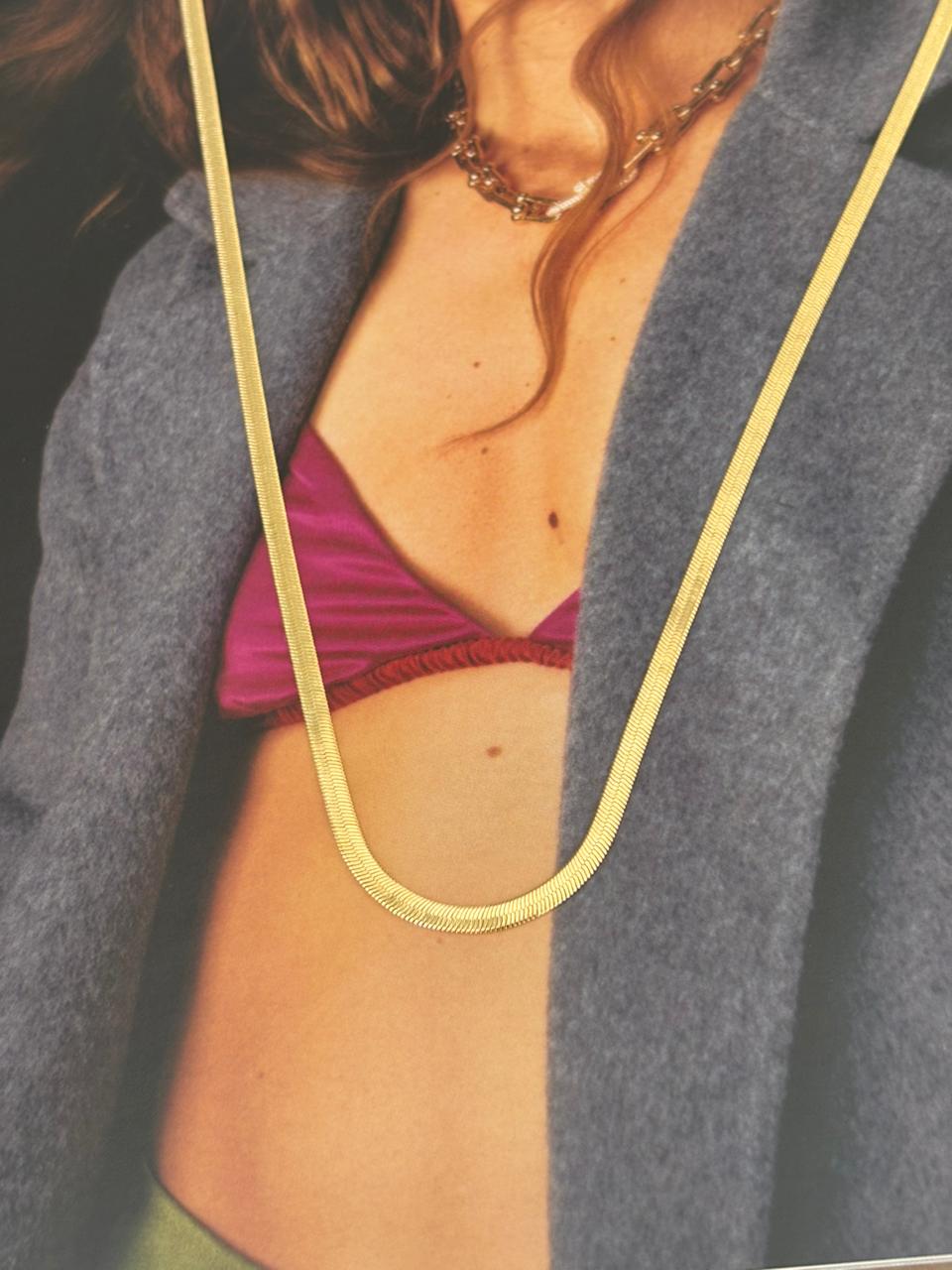 Colar Longo Fita Lisa Malha 70cm Banho Ouro 18k