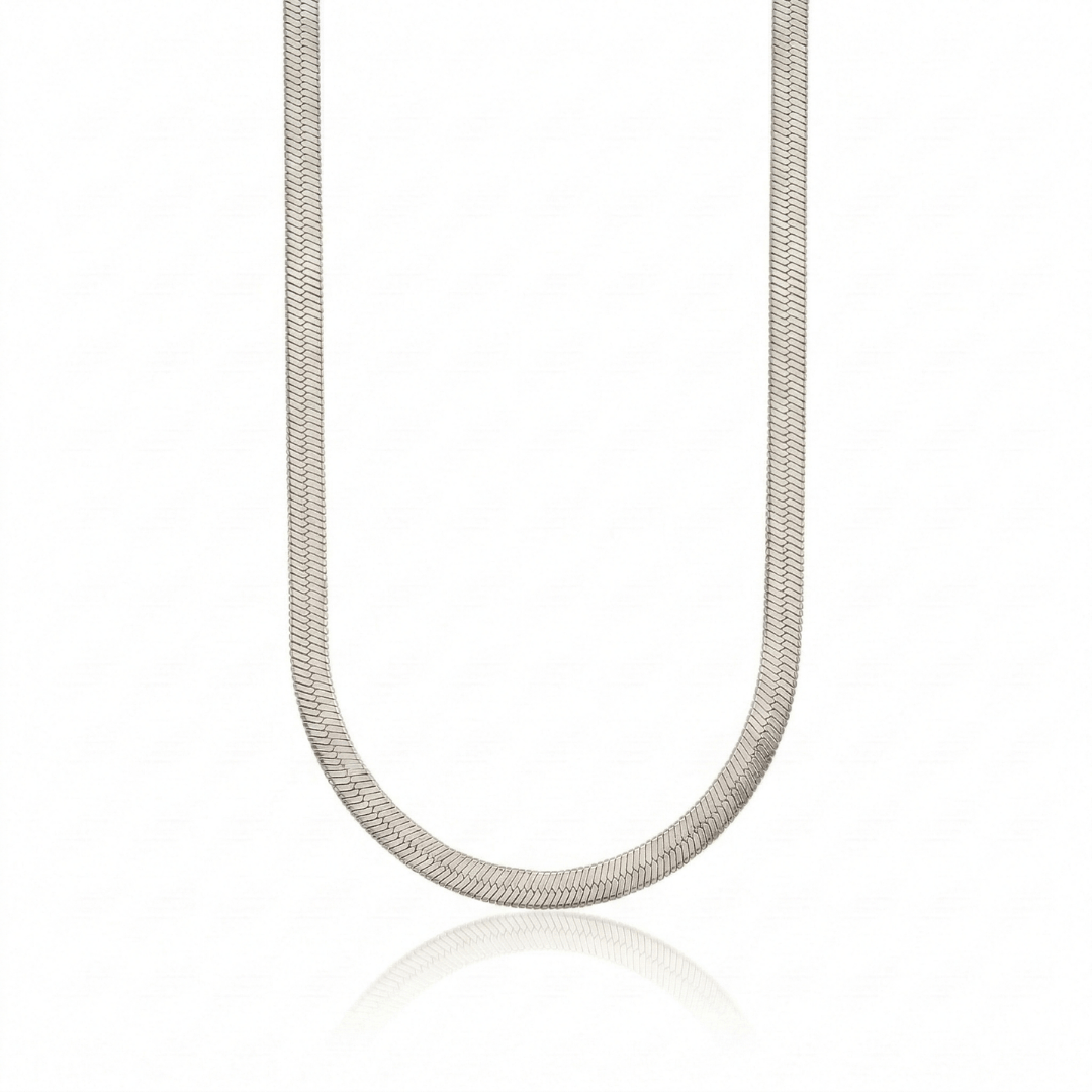 Colar Longo Fita Lisa Malha 70cm Banho Ródio Branco