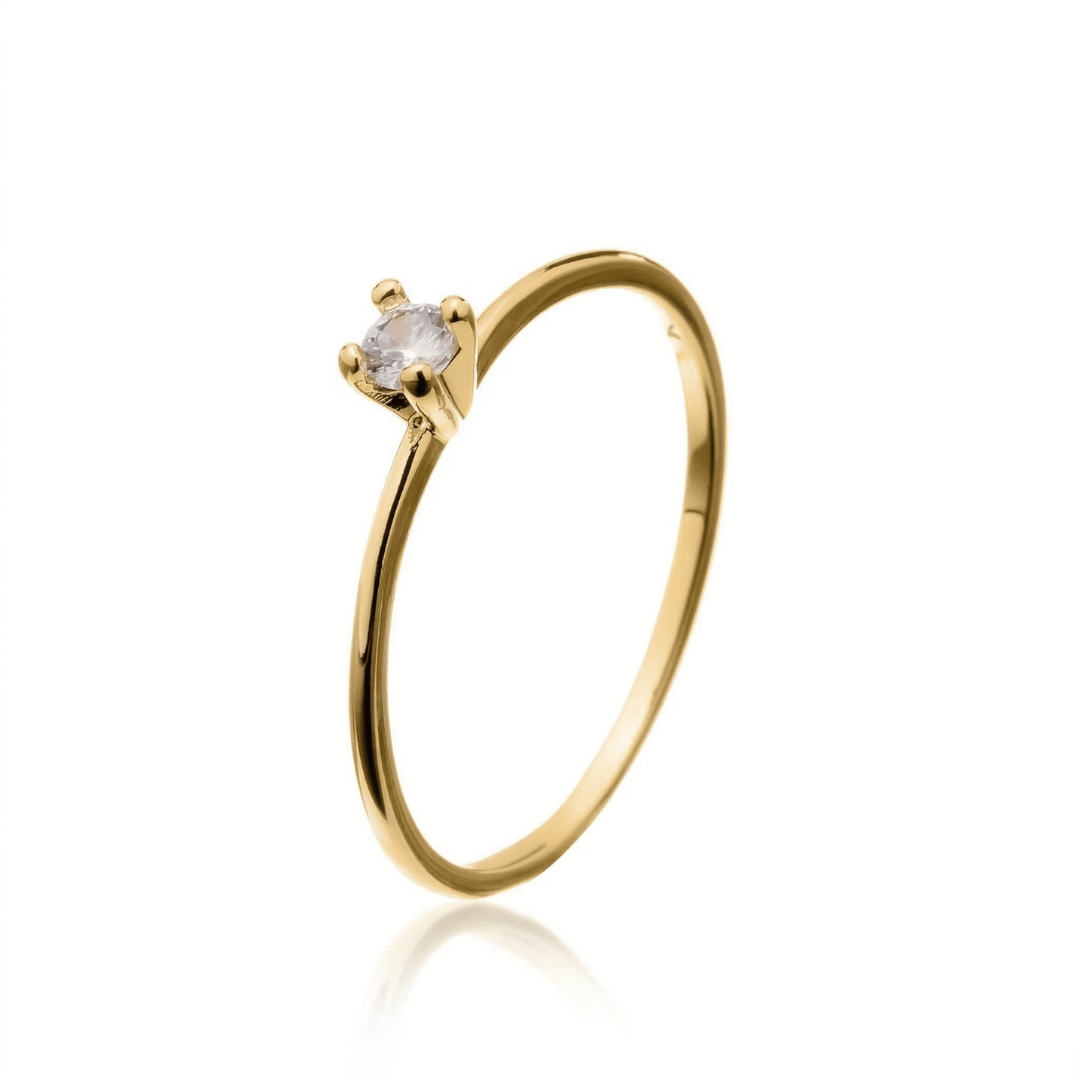 Anel Solitário Liso Best Seller Pedra Cristal Banho Ouro 18k