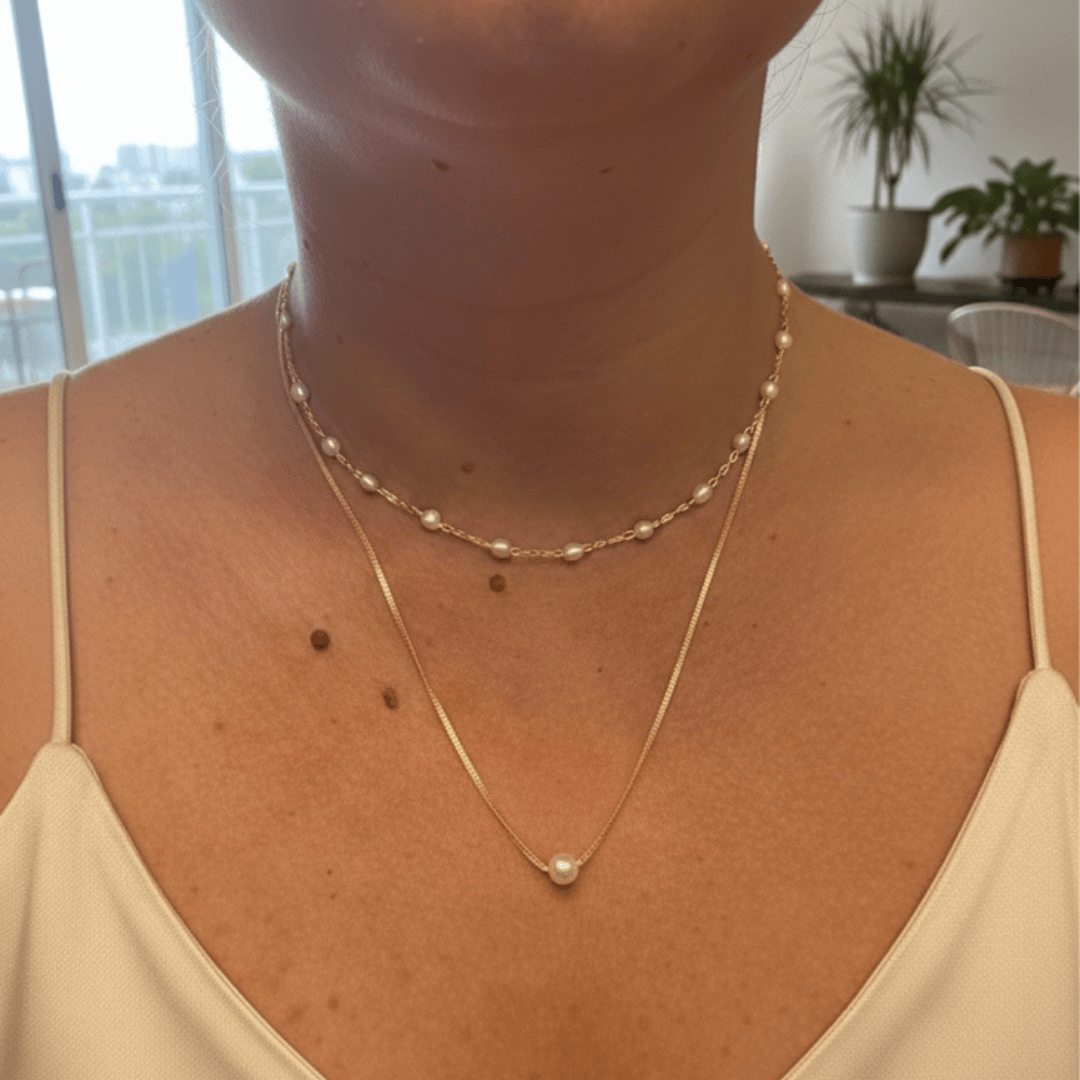 Colar Choker Pérola Coração 40cm Delicado Banho Ouro 18k